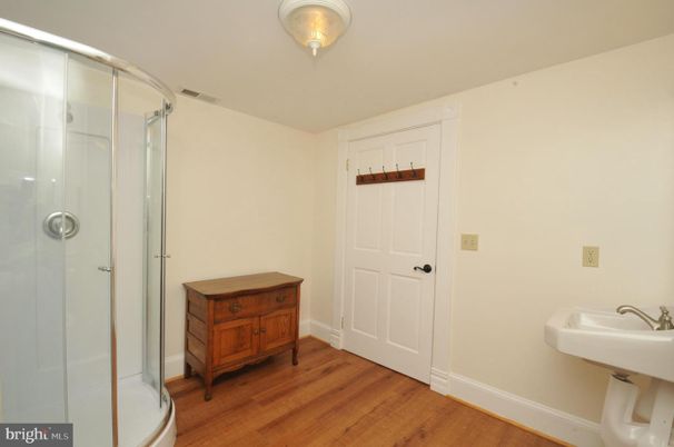 Bathroom, Glass Shower, Interior, Wood Texture Flooring