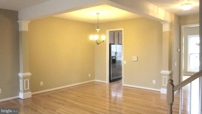 Empty room, Interior, Kitchen, Pendant Lights, Wood Texture Flooring