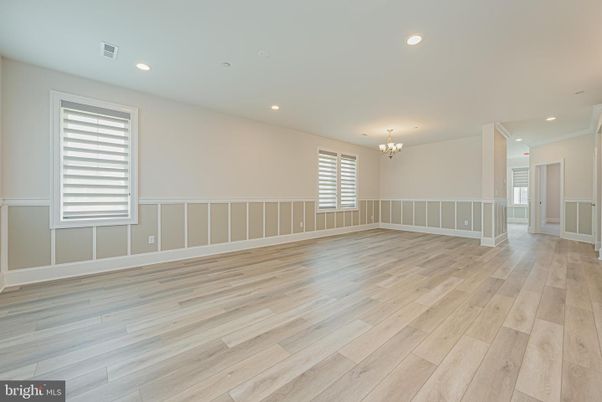 Chandelier, Empty room, Interior, Recessed Lighting, Wood Texture Flooring