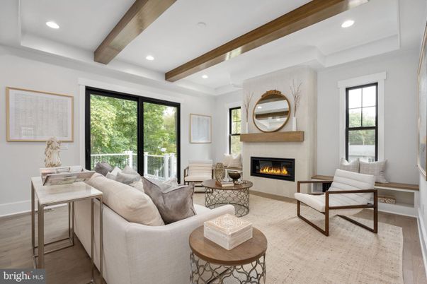 Fireplace, Interior, Living room, Recessed Lighting, Wooden Beams, Wood Texture Flooring