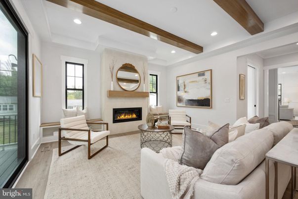 Fireplace, Interior, Living room, Recessed Lighting, Wooden Beams, Wood Texture Flooring