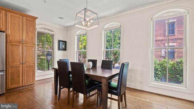 Dining room, Interior, Pendant Lights, Wood Texture Flooring