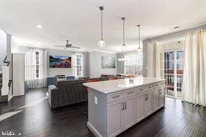 Interior, Kitchen, Living room, Pendant Lights, Recessed Lighting, Wood Texture Flooring