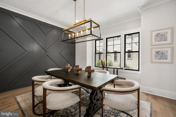 Dining room, Interior, Pendant Lights, Wood Texture Flooring