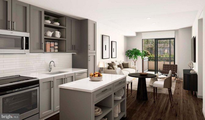 Dining room, Interior, Kitchen, Living room, Recessed Lighting, Stainless Steel Appliances, Wood Texture Flooring