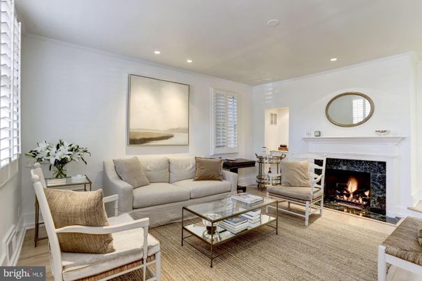 Dining room, Fireplace, Interior, Living room, Recessed Lighting, Wood Texture Flooring
