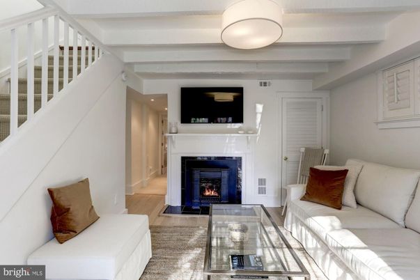 Fireplace, Interior, Living room, Pendant Lights, Wood Texture Flooring