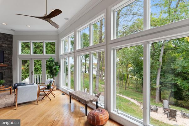 Interior, Recessed Lighting, Stone Walls, Sun Room, Wood Texture Flooring