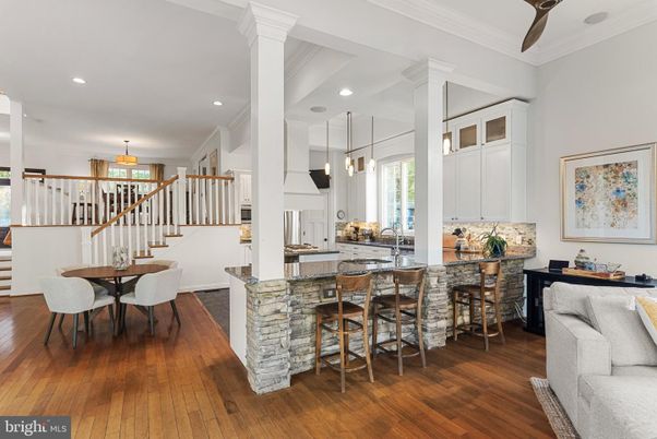 Dining room, Interior, Pendant Lights, Recessed Lighting, Wood Texture Flooring