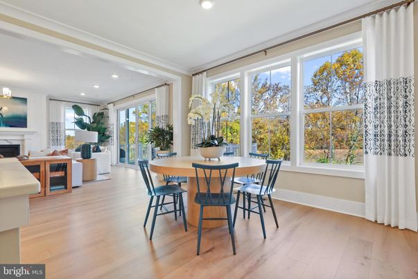 Dining room, Fireplace, Interior, Recessed Lighting, Wood Texture Flooring