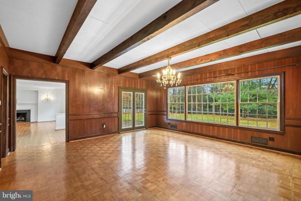 Chandelier, Empty room, Fireplace, Interior, Wooden Beams, Wood Texture Flooring, Wooden Walls