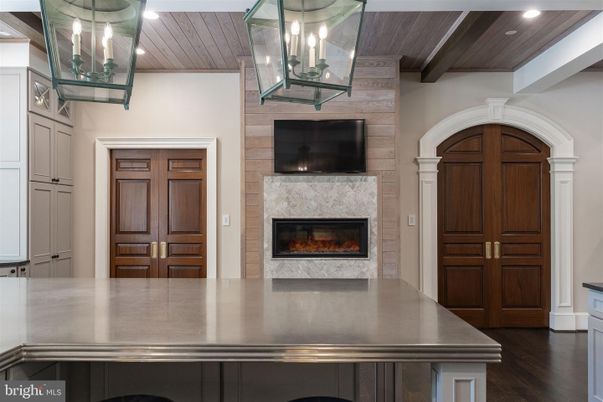 Fireplace, Interior, Recessed Lighting, Wooden Ceilings, Wood Texture Flooring