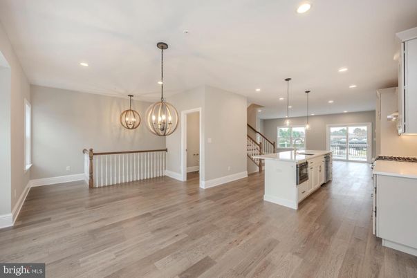Chandelier, Interior, Kitchen, Pendant Lights, Recessed Lighting, Wood Texture Flooring