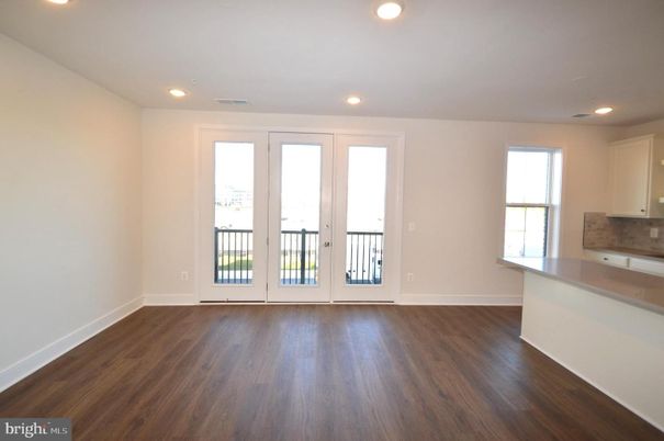 Empty room, Interior, Kitchen, Recessed Lighting, Wood Texture Flooring