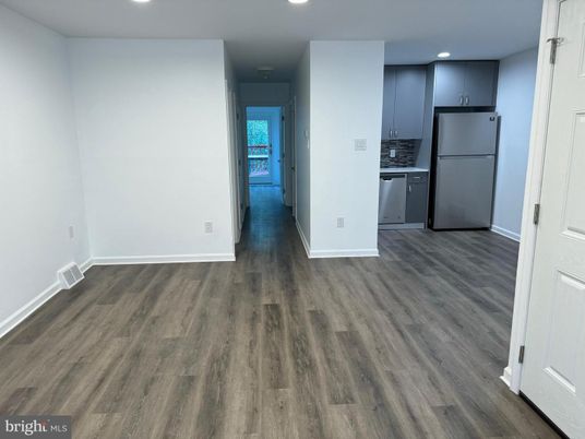 Empty room, Interior, Kitchen, Recessed Lighting, Wood Texture Flooring