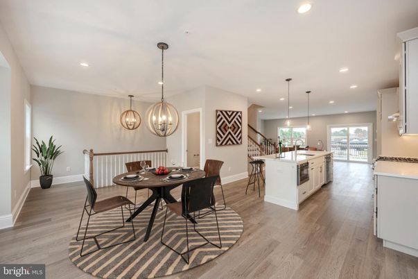 Chandelier, Dining room, Interior, Kitchen, Pendant Lights, Recessed Lighting, Wood Texture Flooring