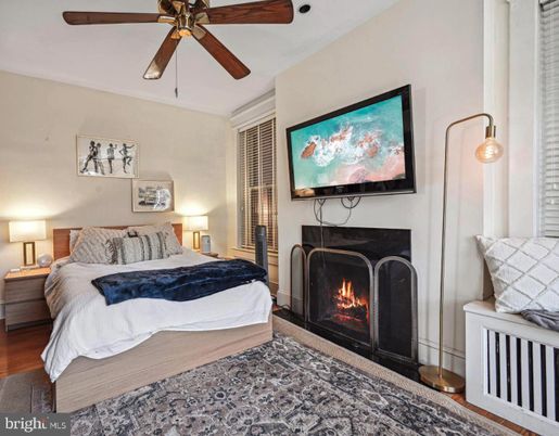 Bedroom, Fireplace, Interior, Wood Texture Flooring