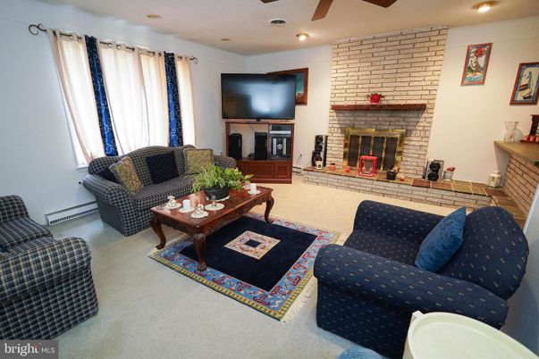 Fireplace, Interior, Living room, Recessed Lighting, Stone Walls