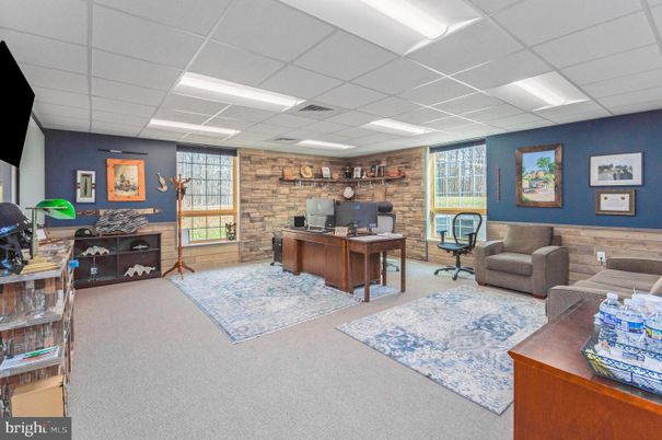 Home Office, Interior, Recessed Lighting, Stone Walls