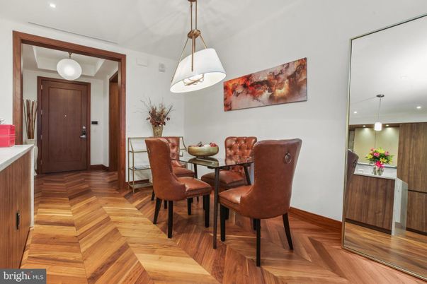 Dining room, Interior, Pendant Lights, Recessed Lighting, Wood Texture Flooring