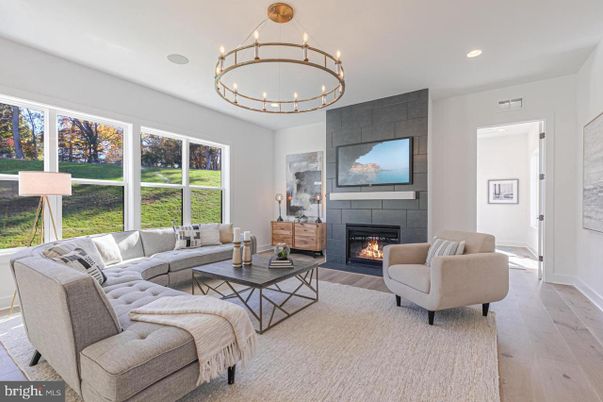 Chandelier, Fireplace, Interior, Living room, Recessed Lighting, Wood Texture Flooring