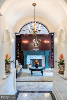 Chandelier, Fireplace, Interior, Marble
