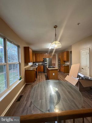 Interior, Kitchen, Pendant Lights, Stainless Steel Appliances, Wood Texture Flooring