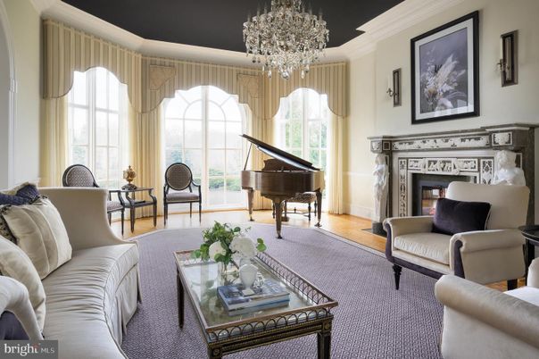 Chandelier, Fireplace, Interior, Living room, Piano, Wood Texture Flooring