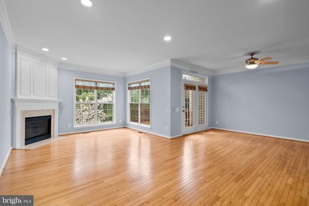 Empty room, Fireplace, Interior, Recessed Lighting, Wood Texture Flooring