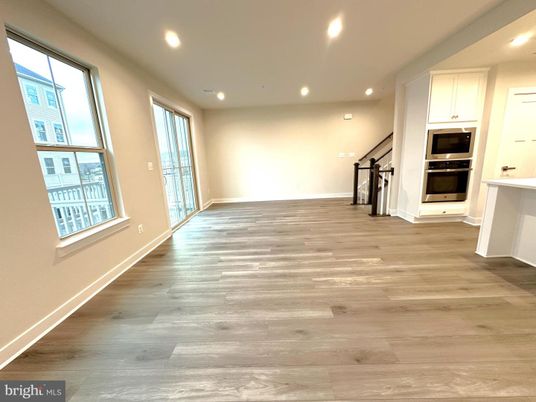 Empty room, Interior, Kitchen, Recessed Lighting, Wood Texture Flooring