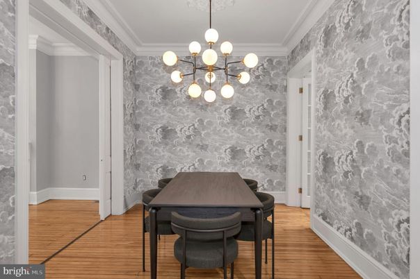 Dining room, Interior, Pendant Lights, Wood Texture Flooring