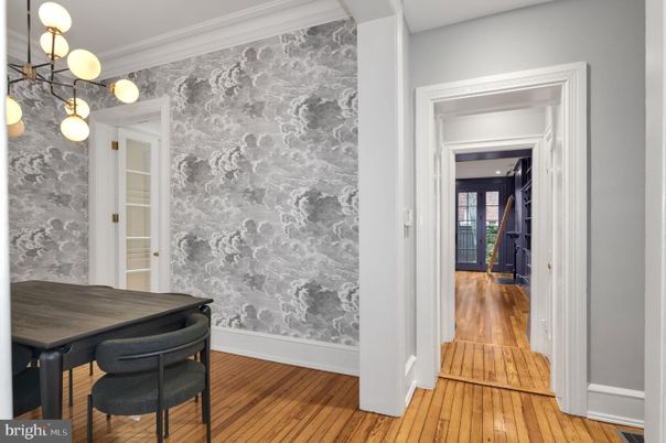 Dining room, Interior, Pendant Lights, Wood Texture Flooring