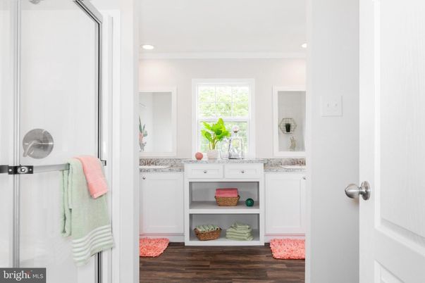 Bathroom, Interior, Recessed Lighting, Wood Texture Flooring