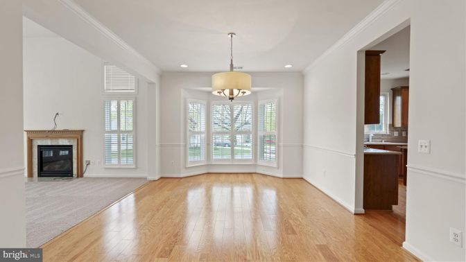 Fireplace, Interior, Pendant Lights, Recessed Lighting, Wood Texture Flooring