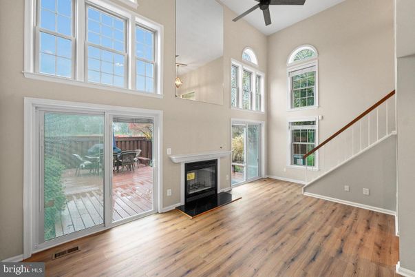 Dining room, Fireplace, Interior, Pendant Lights, Wood Texture Flooring