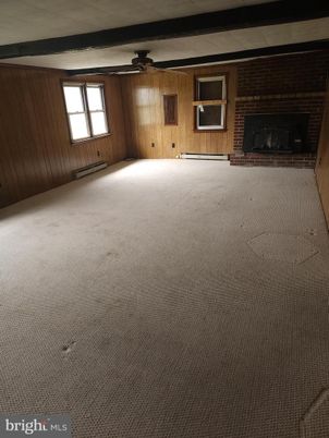 Empty room, Fireplace, Interior, Stone Walls, Wooden Walls