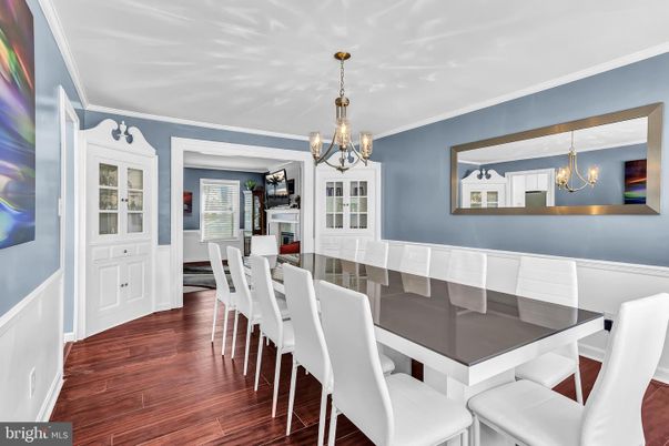 Chandelier, Dining room, Interior, Wood Texture Flooring