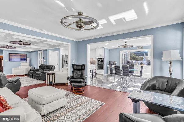 Interior, Kitchen, Living room, Recessed Lighting, Stainless Steel Appliances, Wood Texture Flooring