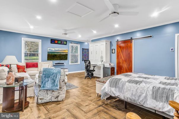 Bedroom, Home Office, Interior, Recessed Lighting, Wood Texture Flooring