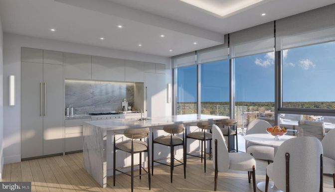 Dining room, Interior, Kitchen, Recessed Lighting, Stainless Steel Appliances, Wood Texture Flooring