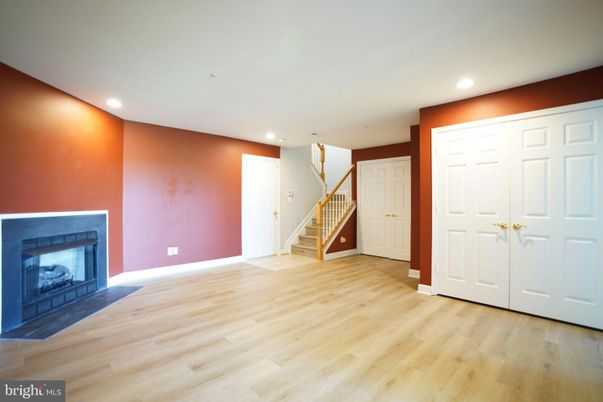 Empty room, Fireplace, Interior, Recessed Lighting, Wood Texture Flooring