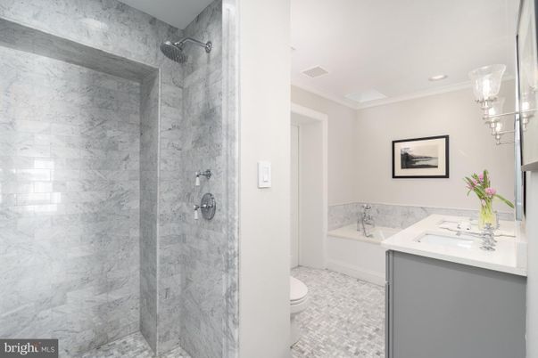 Bathroom, Glass Shower, Interior, Marble Walls, Recessed Lighting