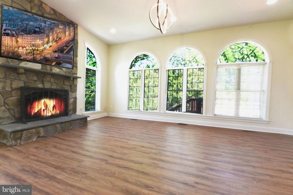 Empty room, Fireplace, Interior, Recessed Lighting, Wood Texture Flooring