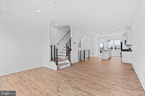 Empty room, Interior, Kitchen, Recessed Lighting, Wood Texture Flooring