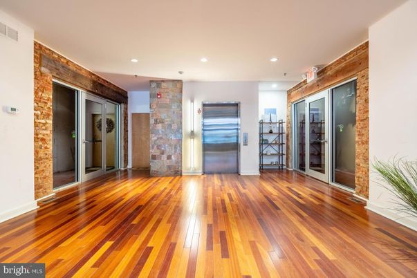Elevator, Empty room, Interior, Recessed Lighting, Wood Texture Flooring