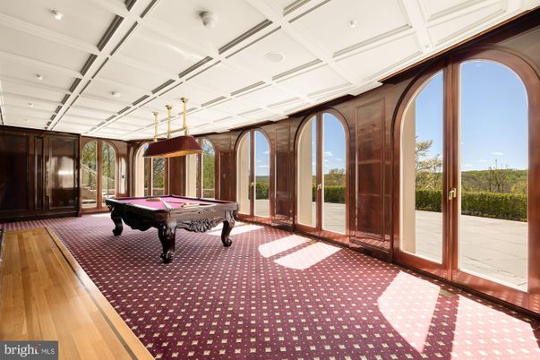 Billiard Table, Game Room, Interior, Pendant Lights, Recessed Lighting, Wood Texture Flooring