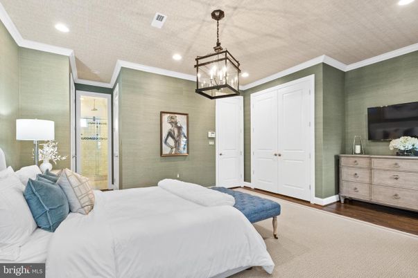 Bedroom, Interior, Pendant Lights, Recessed Lighting, Wood Texture Flooring