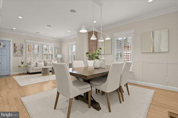 Dining room, Interior, Living room, Pendant Lights, Recessed Lighting, Wood Texture Flooring