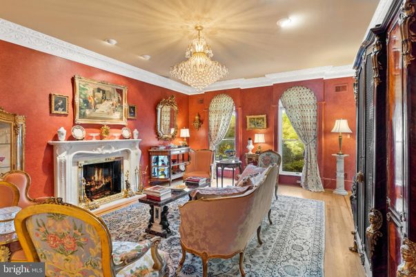 Chandelier, Fireplace, Interior, Living room, Recessed Lighting, Wood Texture Flooring