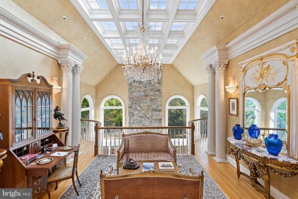 Chandelier, Home Office, Interior, Recessed Lighting, Wood Texture Flooring
